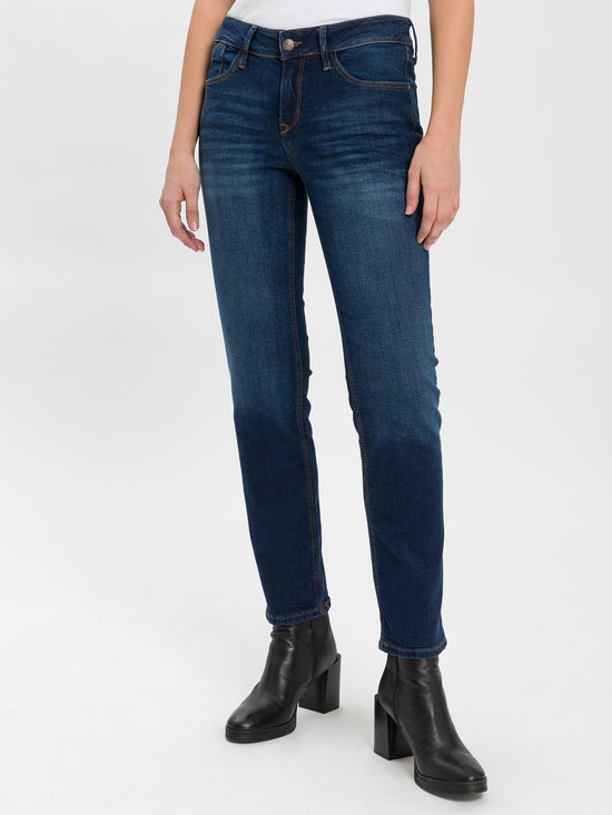 Rose Damen Jeans Regular Fit Mid Waist dunkelblau