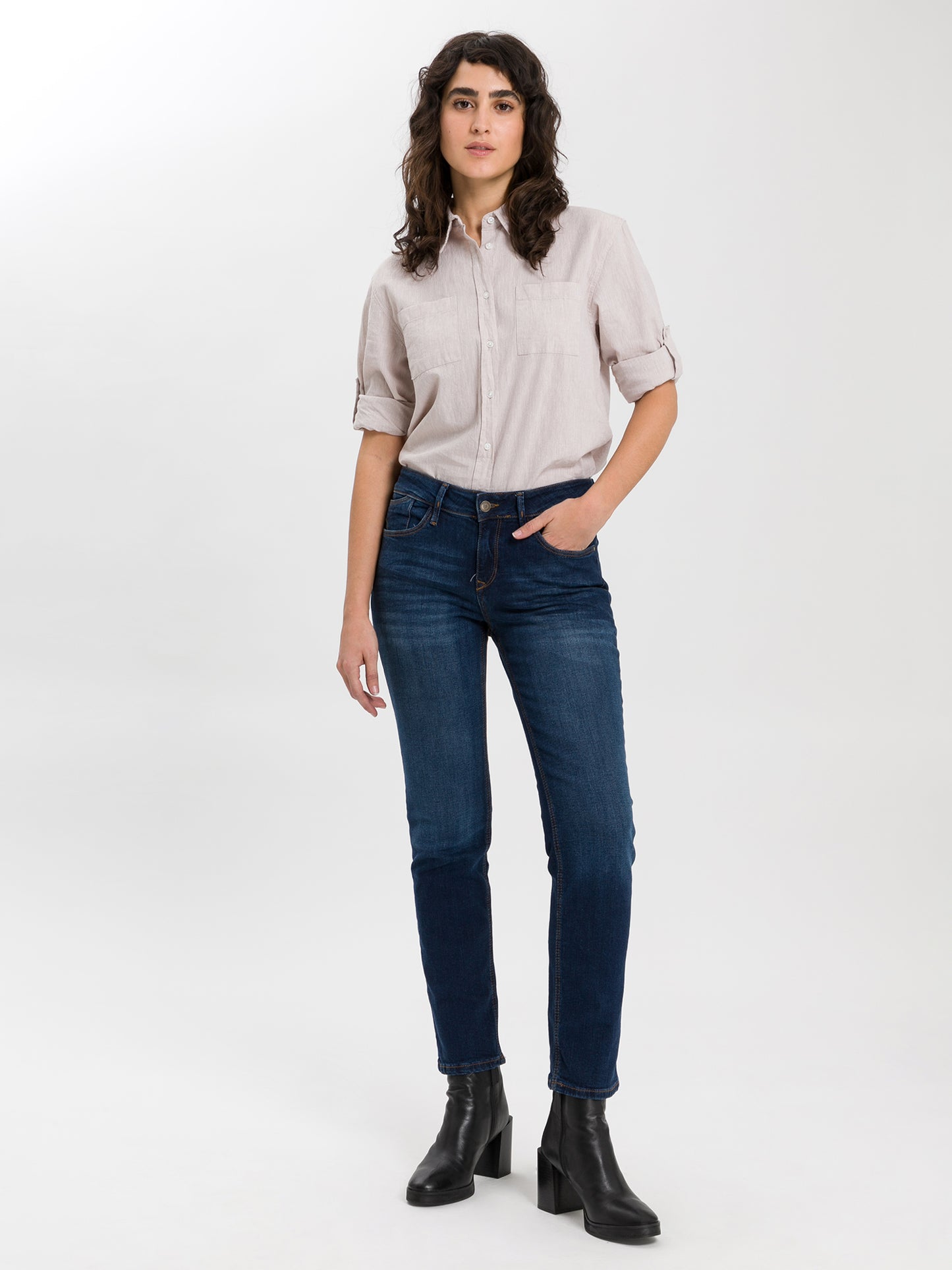 Rose Damen Jeans Regular Fit Mid Waist dunkelblau