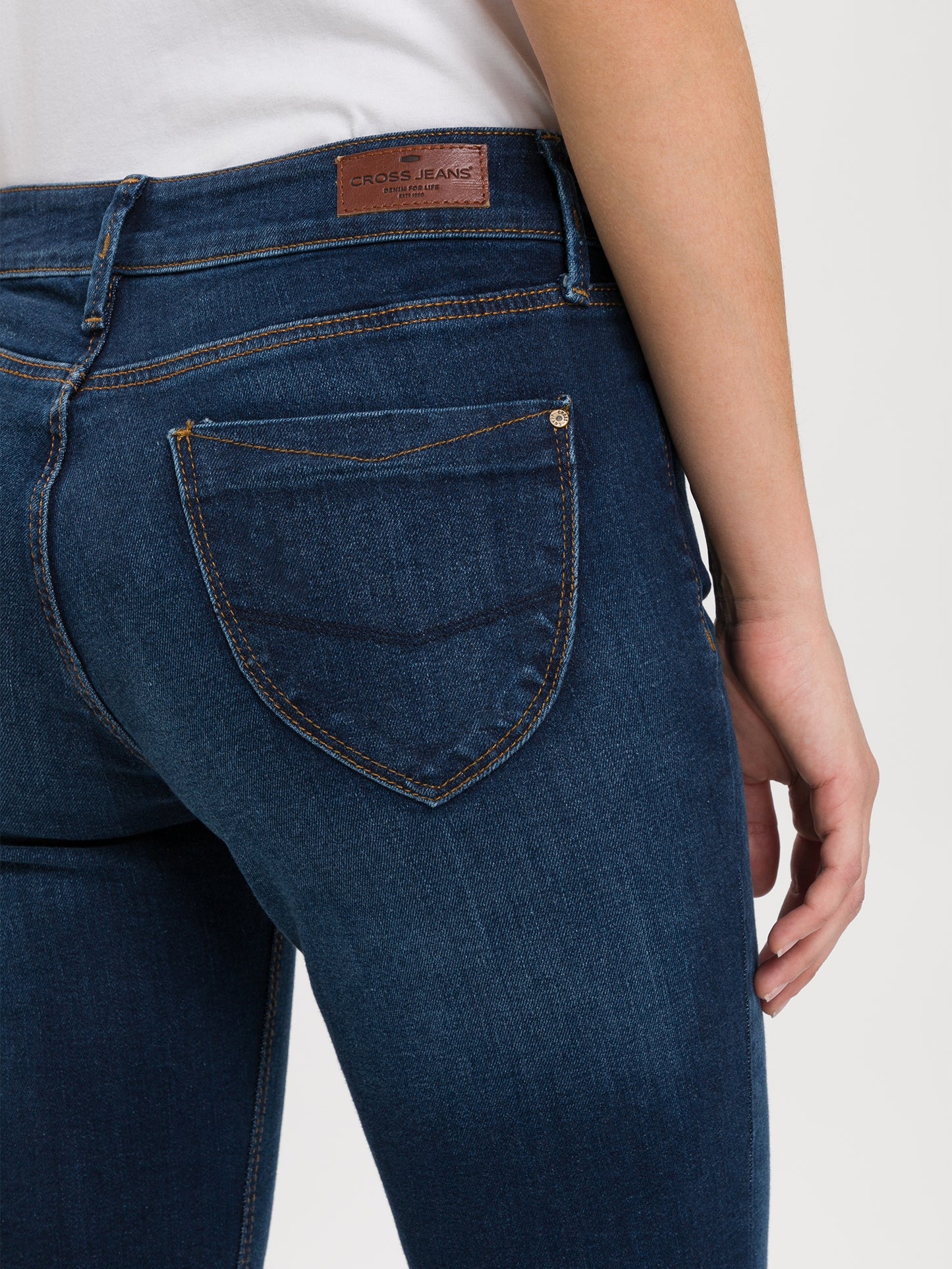 Rose Damen Jeans Regular Fit Mid Waist dunkelblau