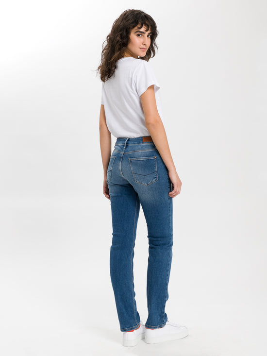 Rose Damen Jeans Regular Fit High Waist mittelblau