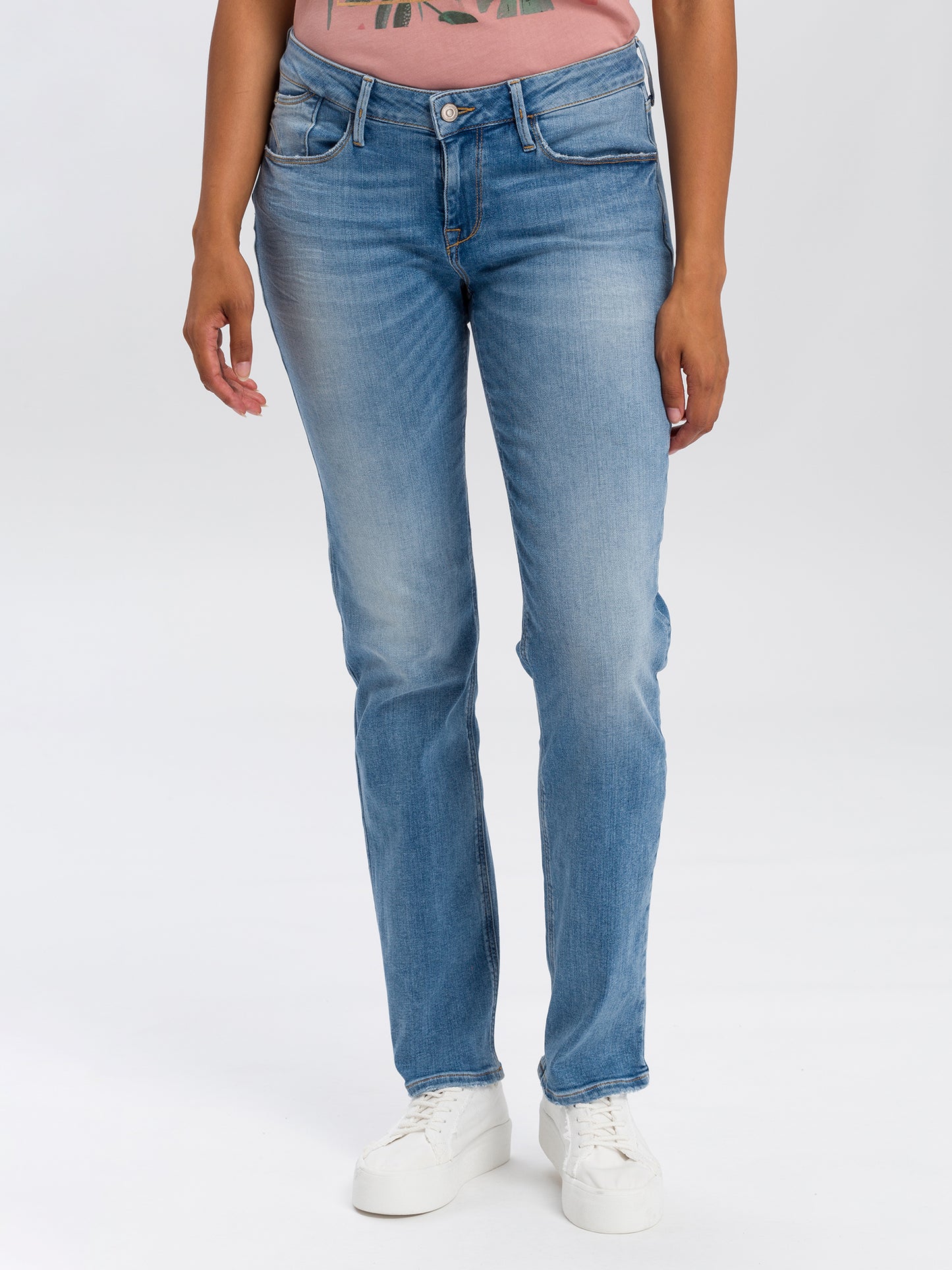Rose Damen Jeans Regular Fit Mid Waist mittelblau