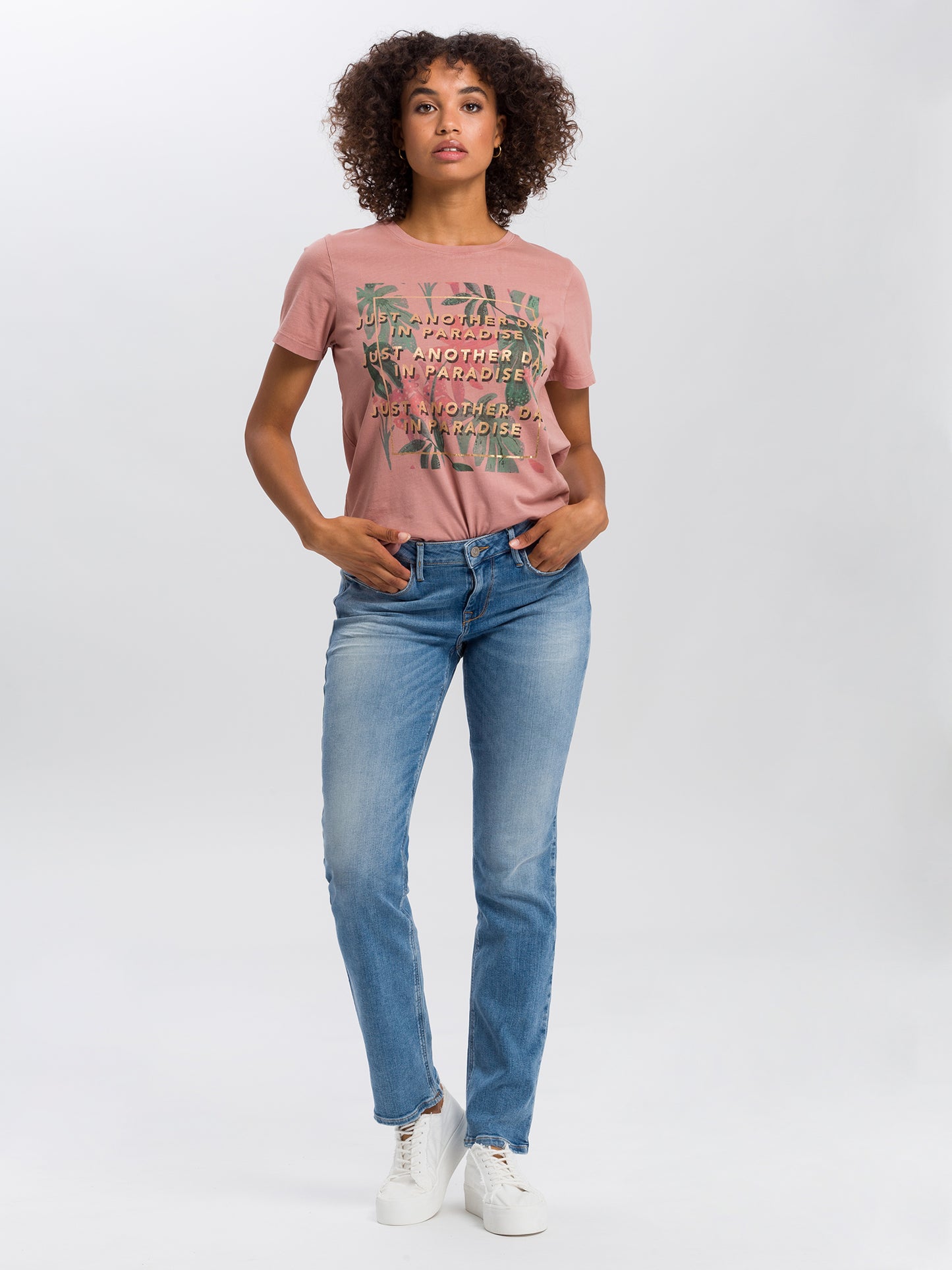 Rose Damen Jeans Regular Fit Mid Waist mittelblau