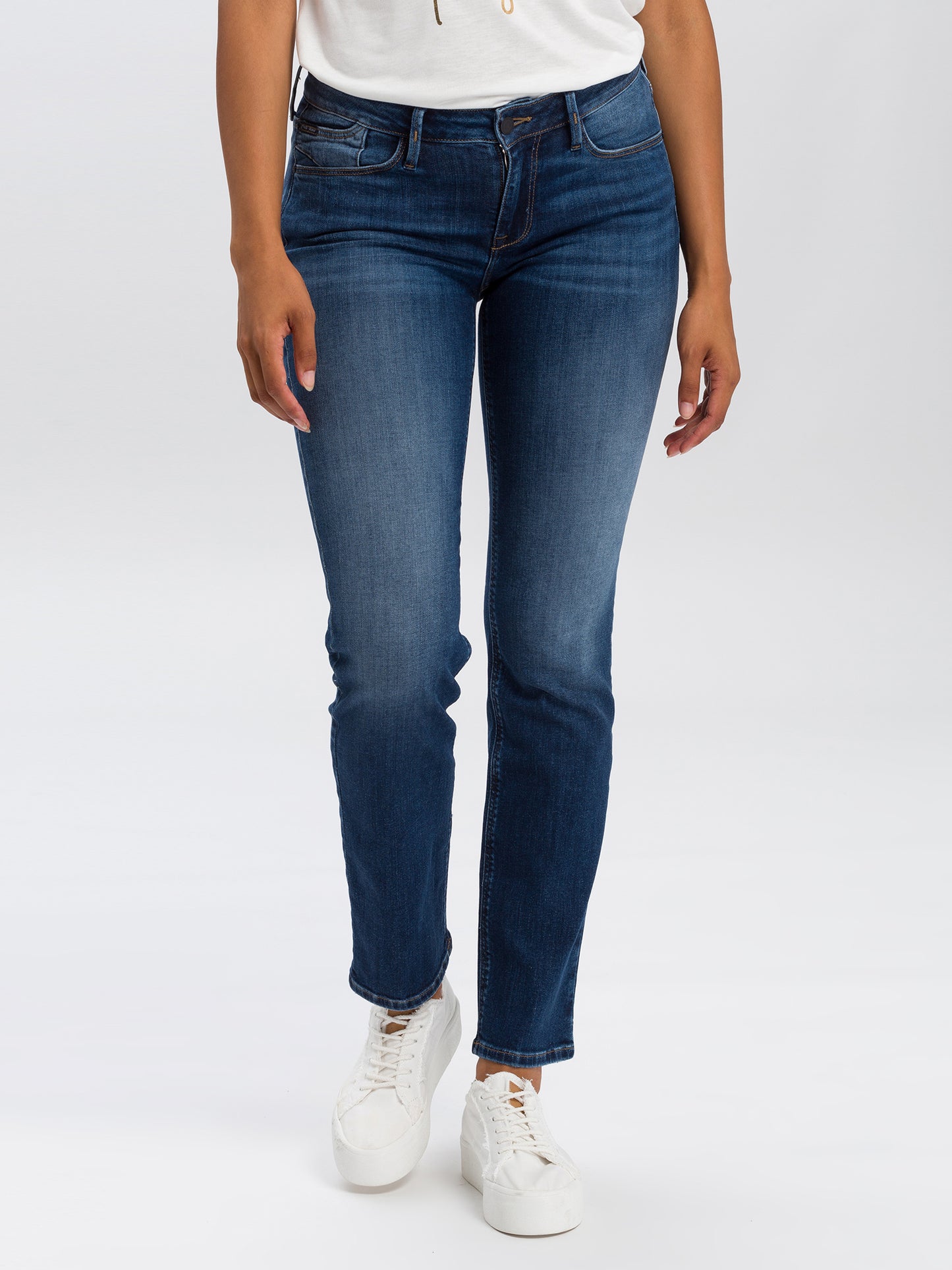 Rose Damen Jeans Regular Fit Mid Waist dunkelblau