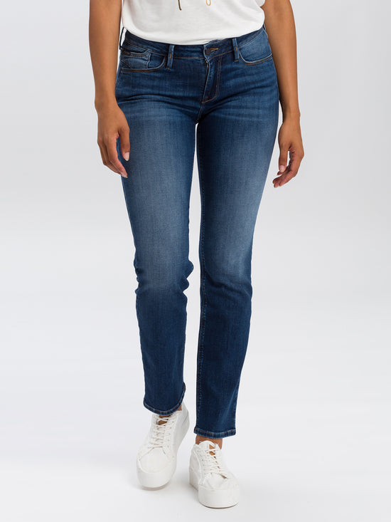 Rose Damen Jeans Regular Fit Mid Waist dunkelblau