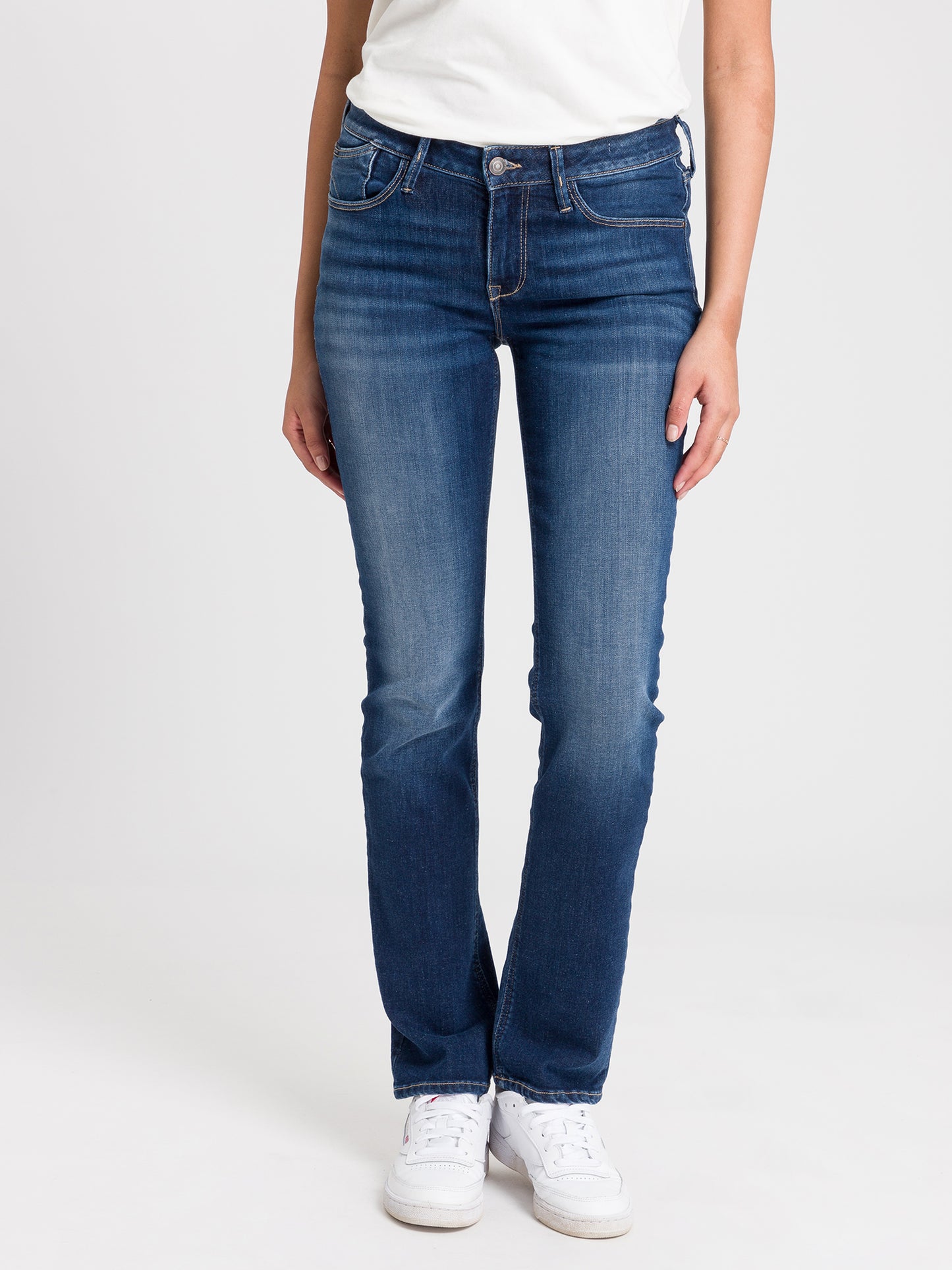 Rose Damen Jeans Regular Fit Mid Waist mittelblau