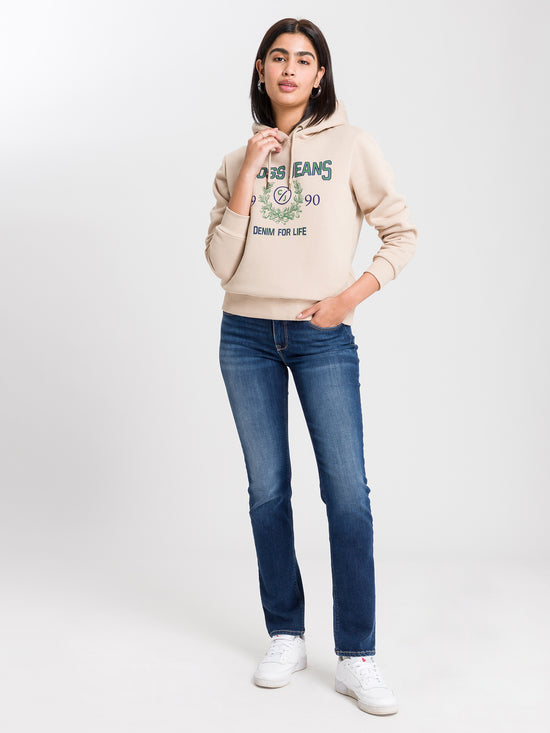 Rose Damen Jeans Regular Fit Mid Waist mittelblau