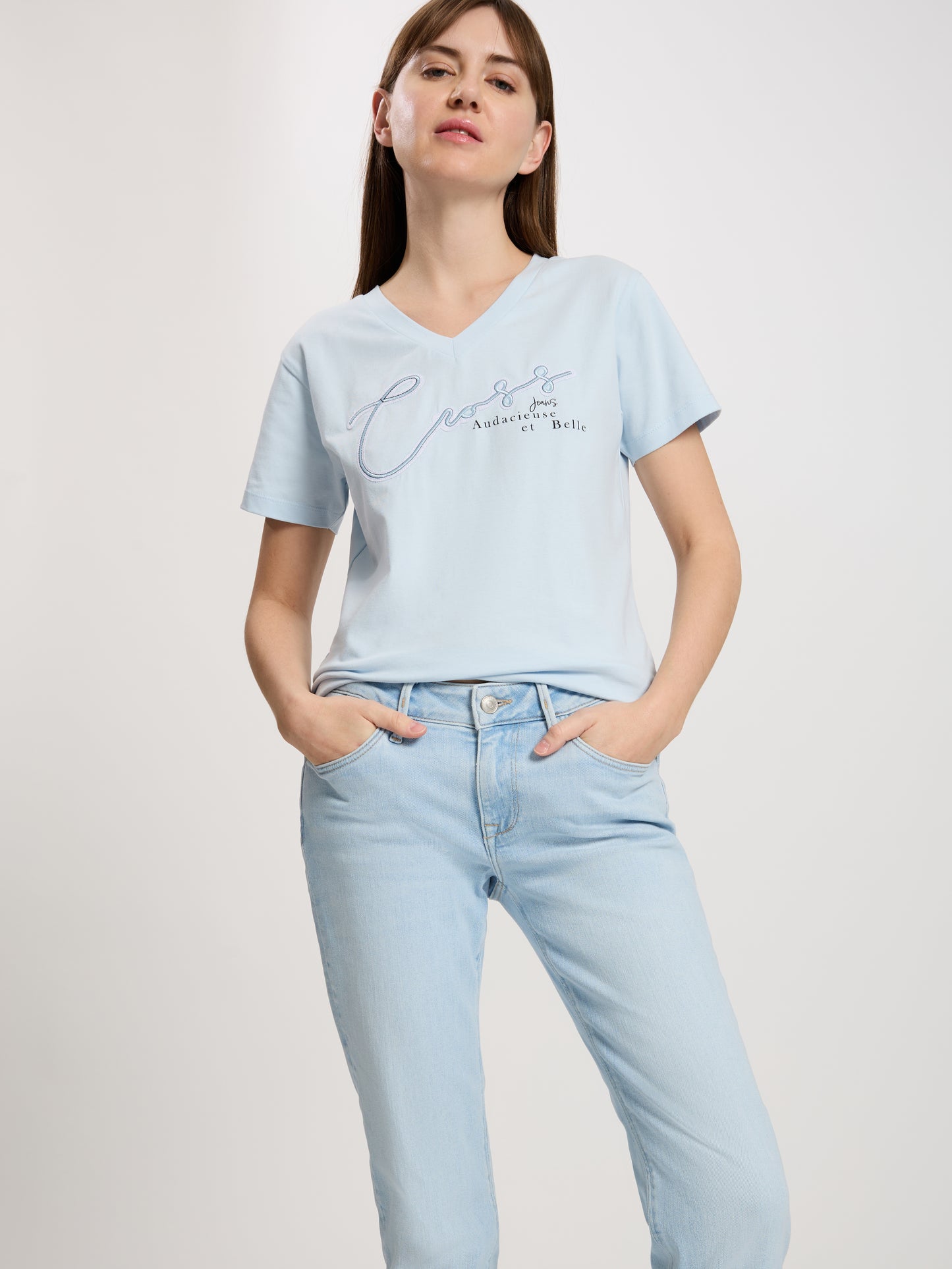 Rose Damen Jeans Regular Fit Mid Waist hellblau