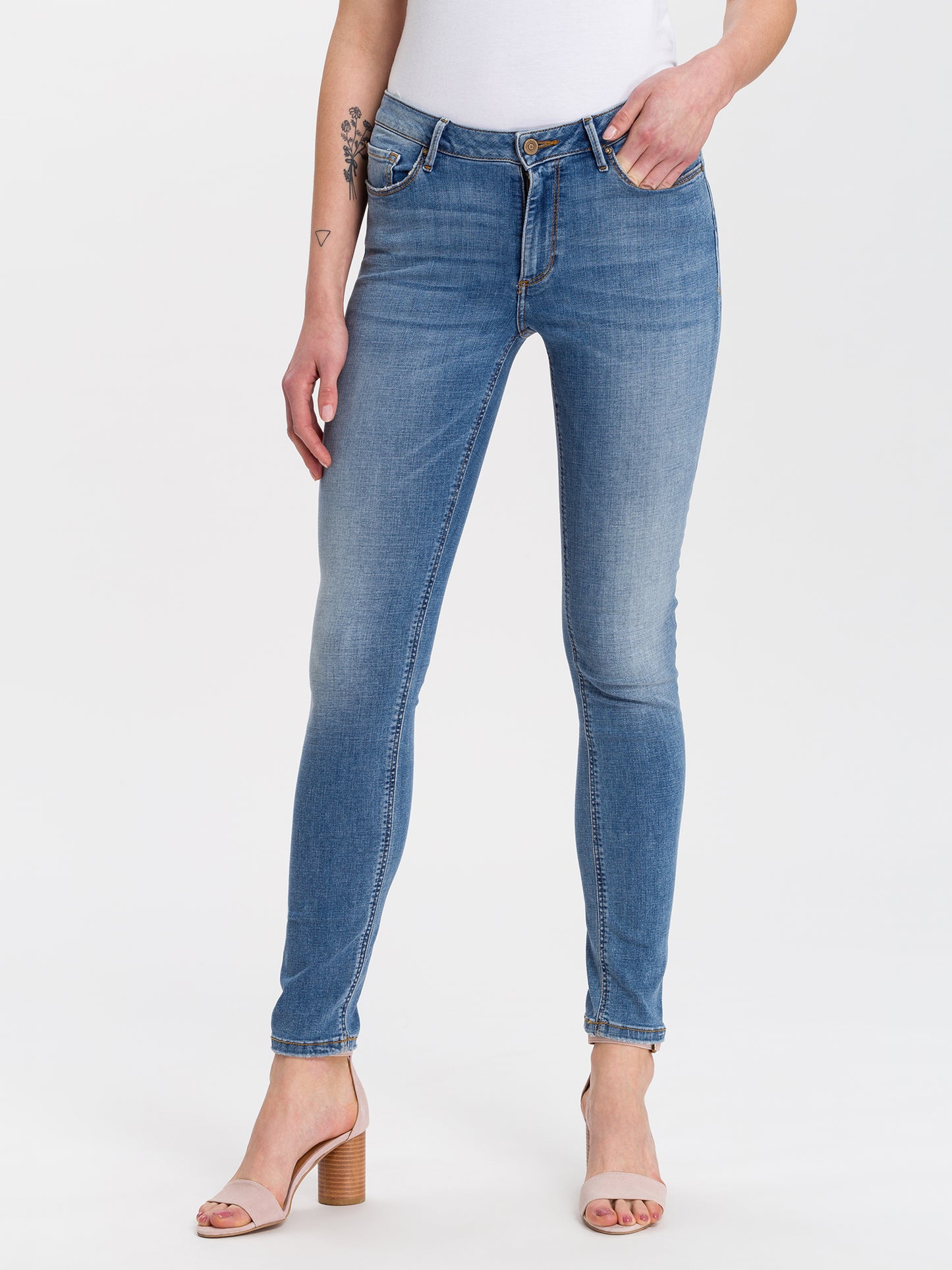 Alan Damen Jeans Skinny Fit Mid Waist mittelblau