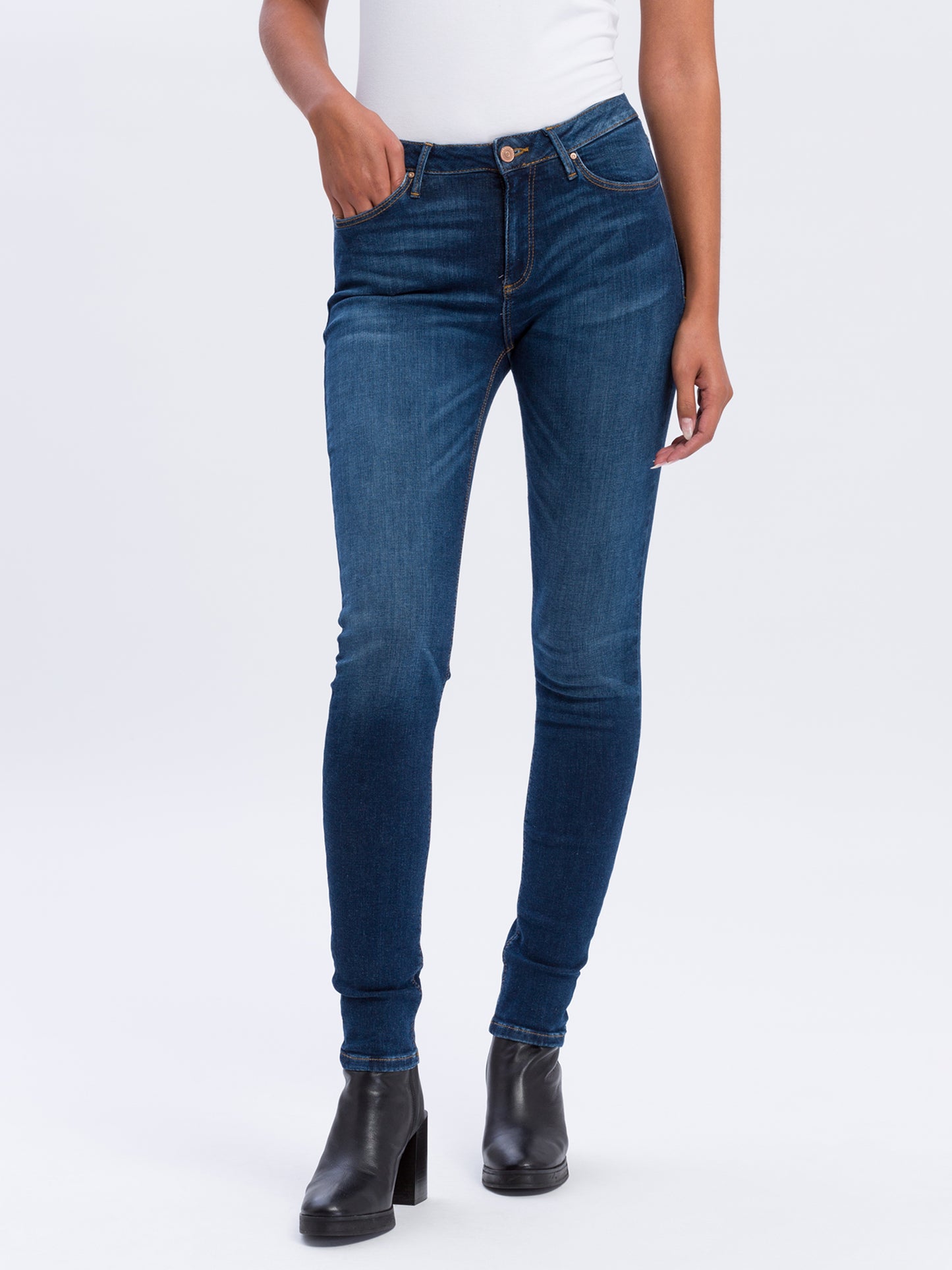 Alan Damen Jeans Skinny Fit Mid Waist dunkelblau