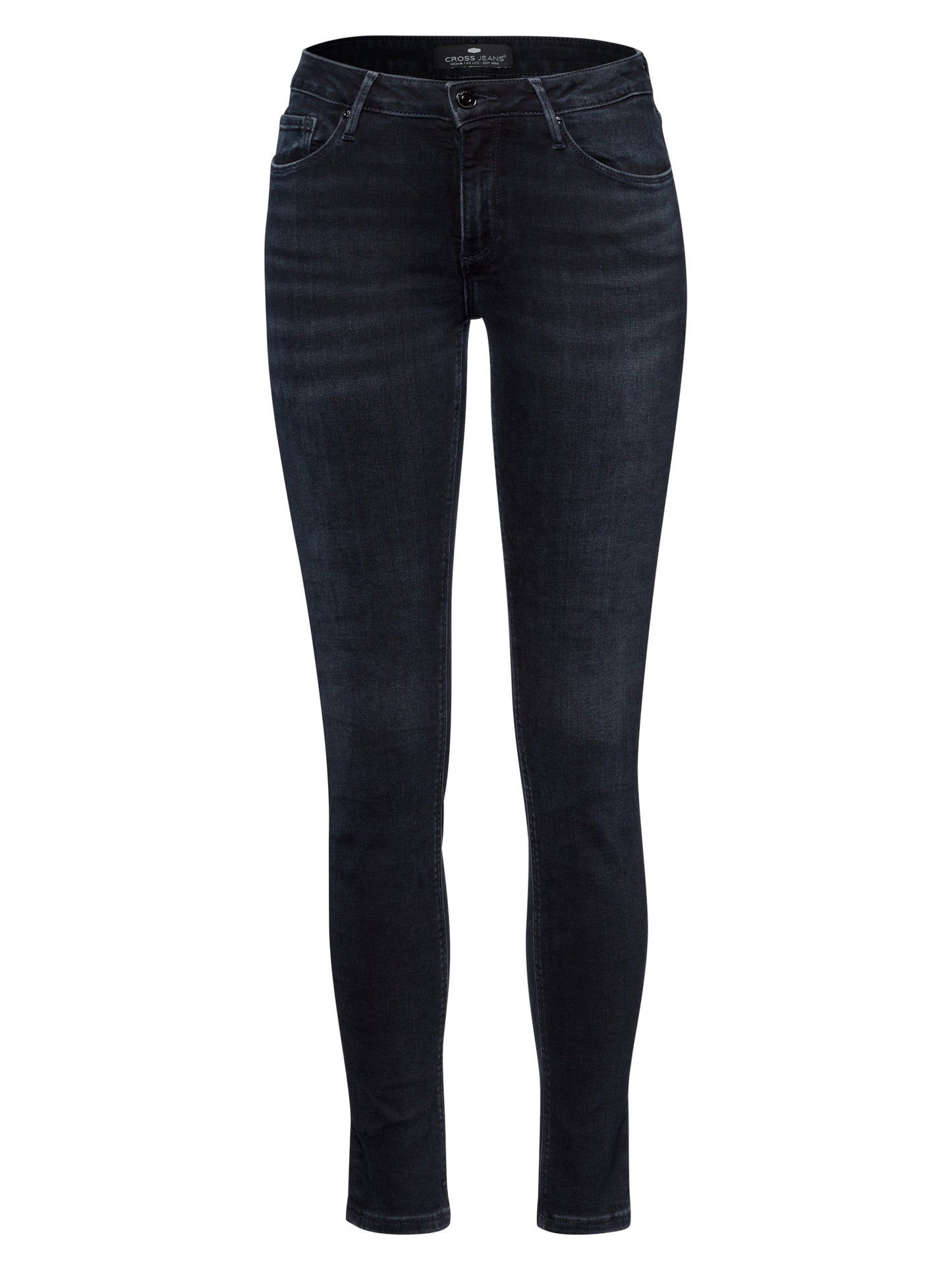 Alan women's jeans skinny fit mid waist blue-black.