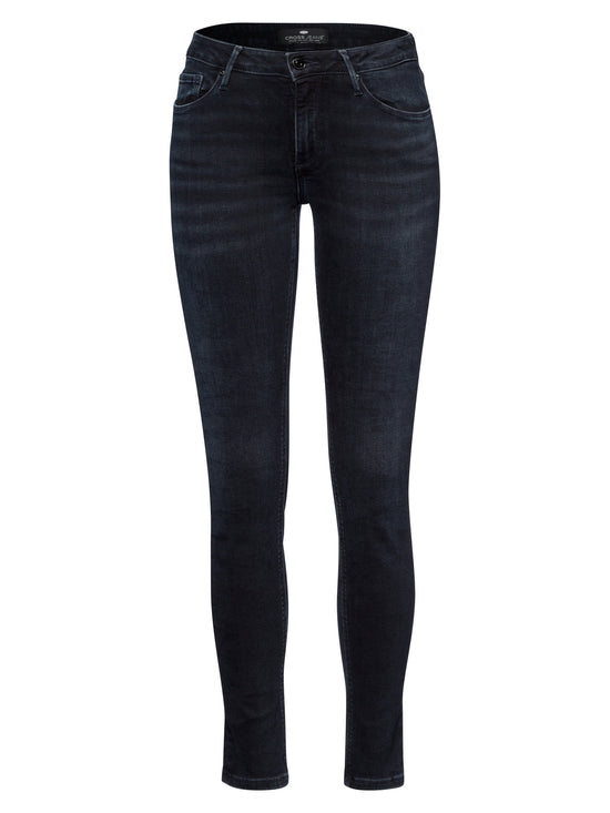 Alan women's jeans skinny fit mid waist blue-black.