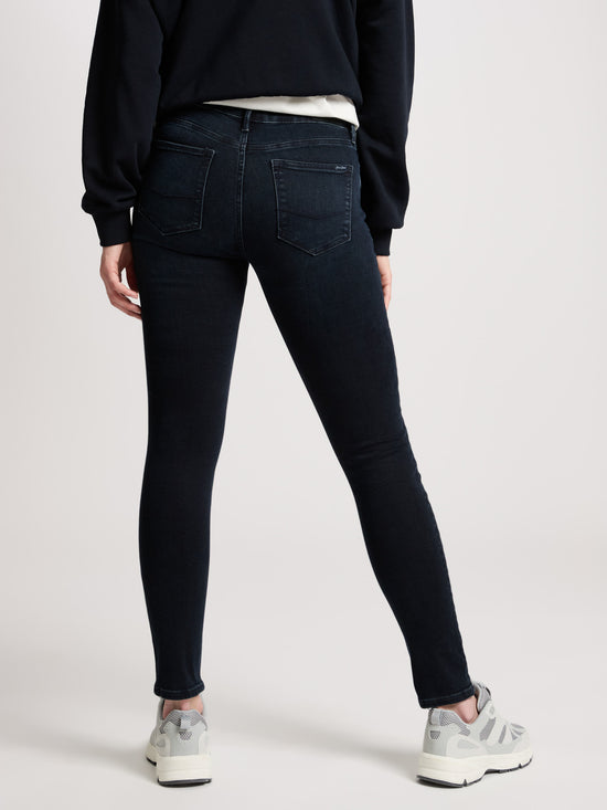 Alan women's jeans skinny fit mid waist blue-black.