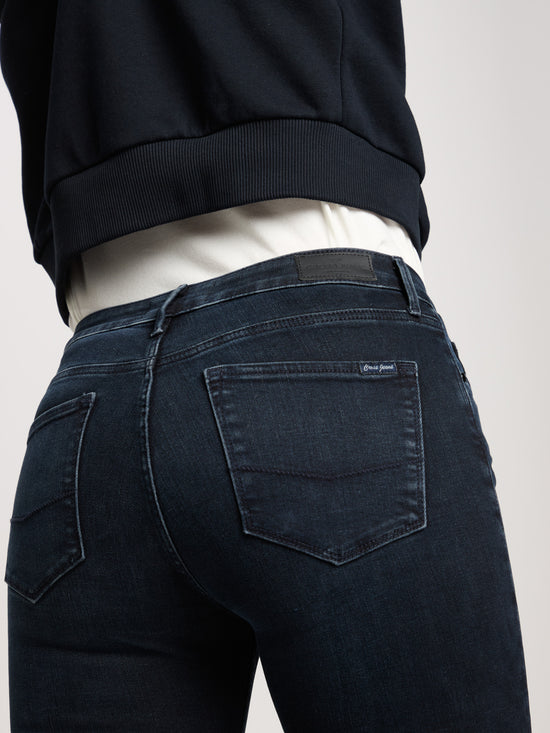 Alan women's jeans skinny fit mid waist blue-black.