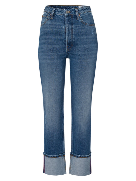 Brooke Damen Jeans High Waist Straight Leg Ankle Lenght mittelblau