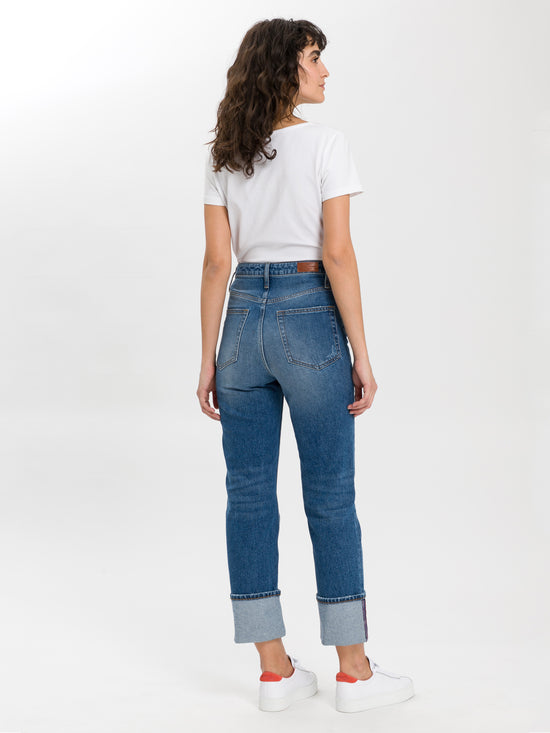 Brooke women's jeans high waist straight leg ankle length medium blue