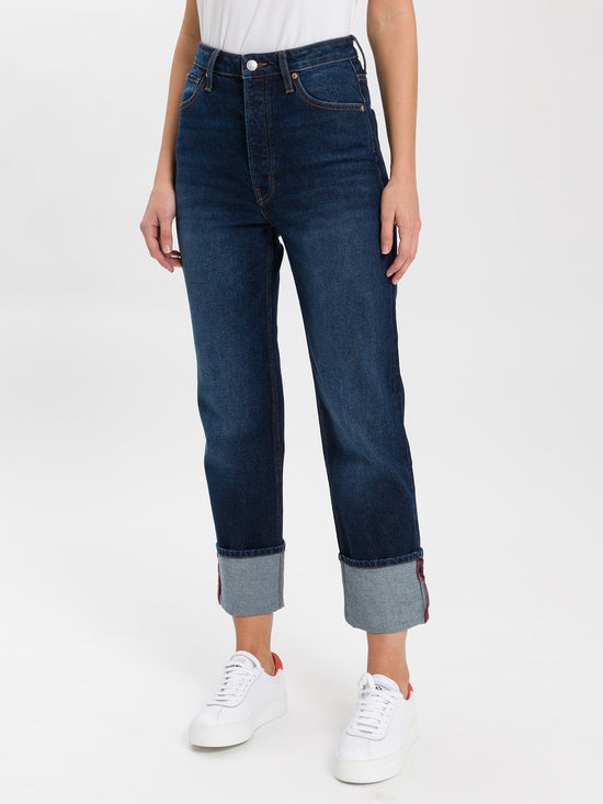 Brooke Damen Jeans High Waist Straight Leg Ankle Lenght dunkelblau