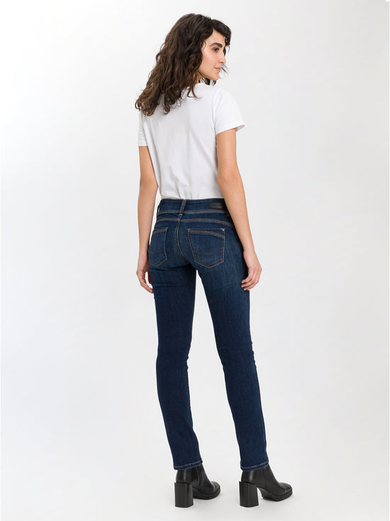 Loie women's jeans regular fit mid waist straight leg dark blue