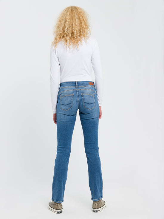 Loie Damen Jeans Regular Fit Mid Waist Straight Leg mittelblau