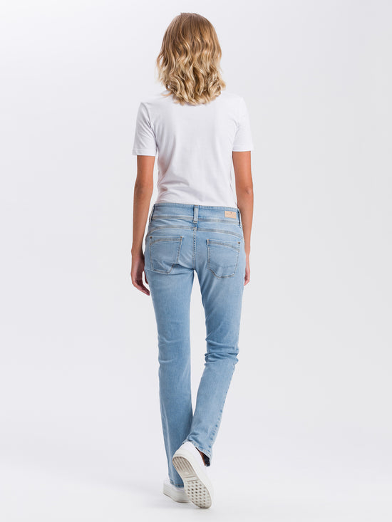 Loie Damen Jeans Regular Fit Mid Waist Straight Leg hellblau