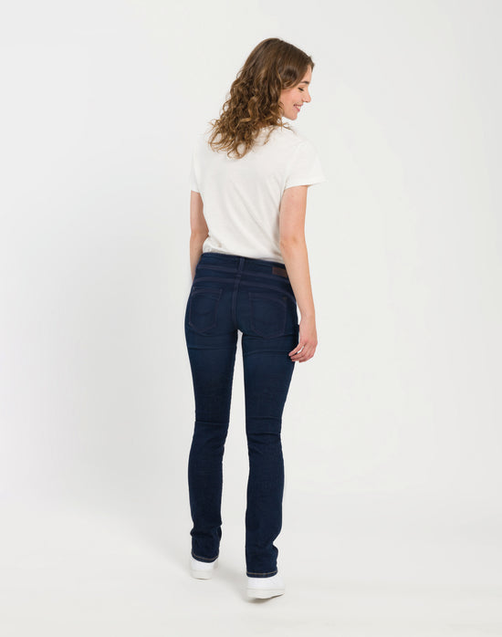 Loie Damen Jeans Regular Fit Mid Waist Straight Leg dunkelblau