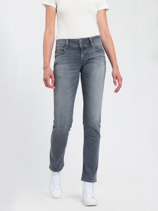 Loie Damen Jeans Regular Fit Mid Waist Straight Leg grau