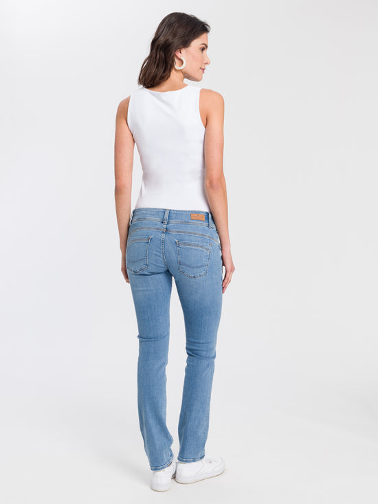 Loie Damen Jeans Regular Fit Mid Waist Straight Leg hellblau