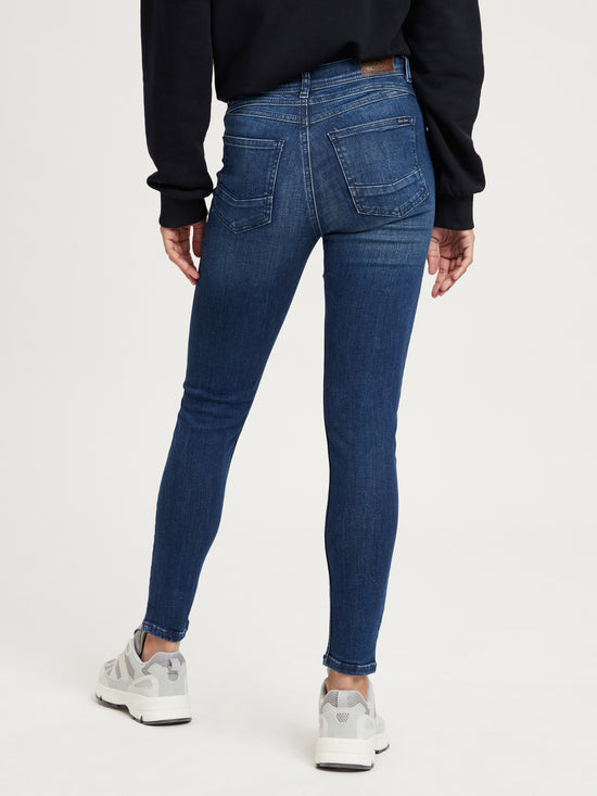 Judy Damen Jeans Super Skinny Fit High Waist Ankle Lenght mittelblau