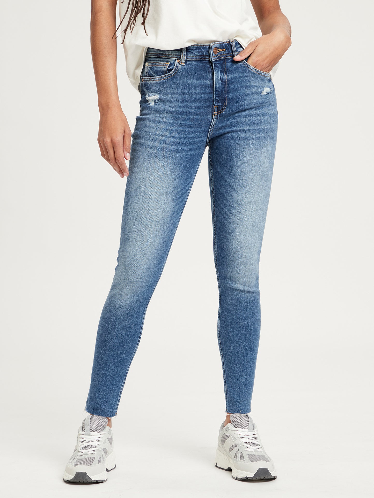 Judy Damen Jeans Super Skinny Fit High Waist Ankle Lenght mittelblau