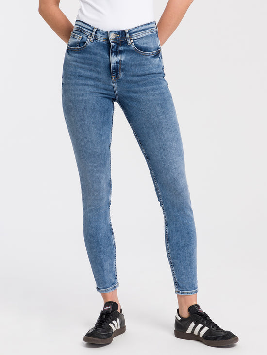 Judy Damen Jeans Super Skinny Fit High Waist Ankle Lenght mittelblau