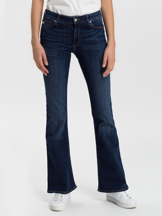 Faye women's jeans slim fit high waist flared leg dark blue