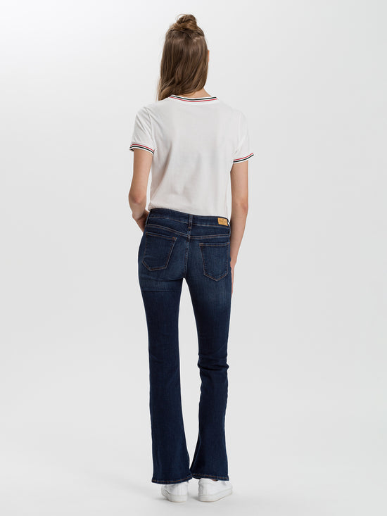 Faye women's jeans slim fit high waist flared leg dark blue