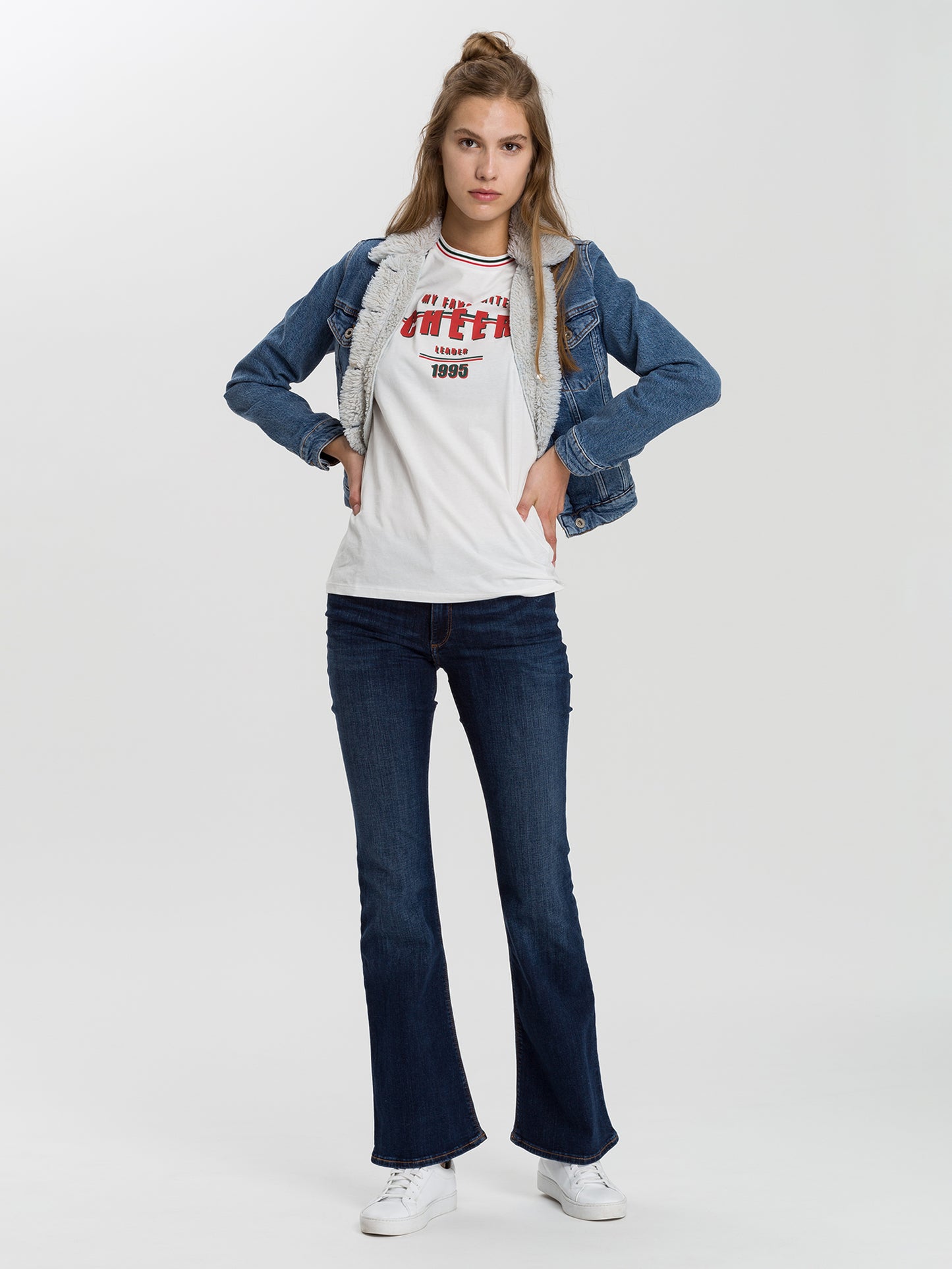Faye women's jeans slim fit high waist flared leg dark blue