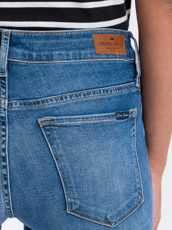Faye Damen Jeans Slim Fit High Waist Flared Leg mittelblau
