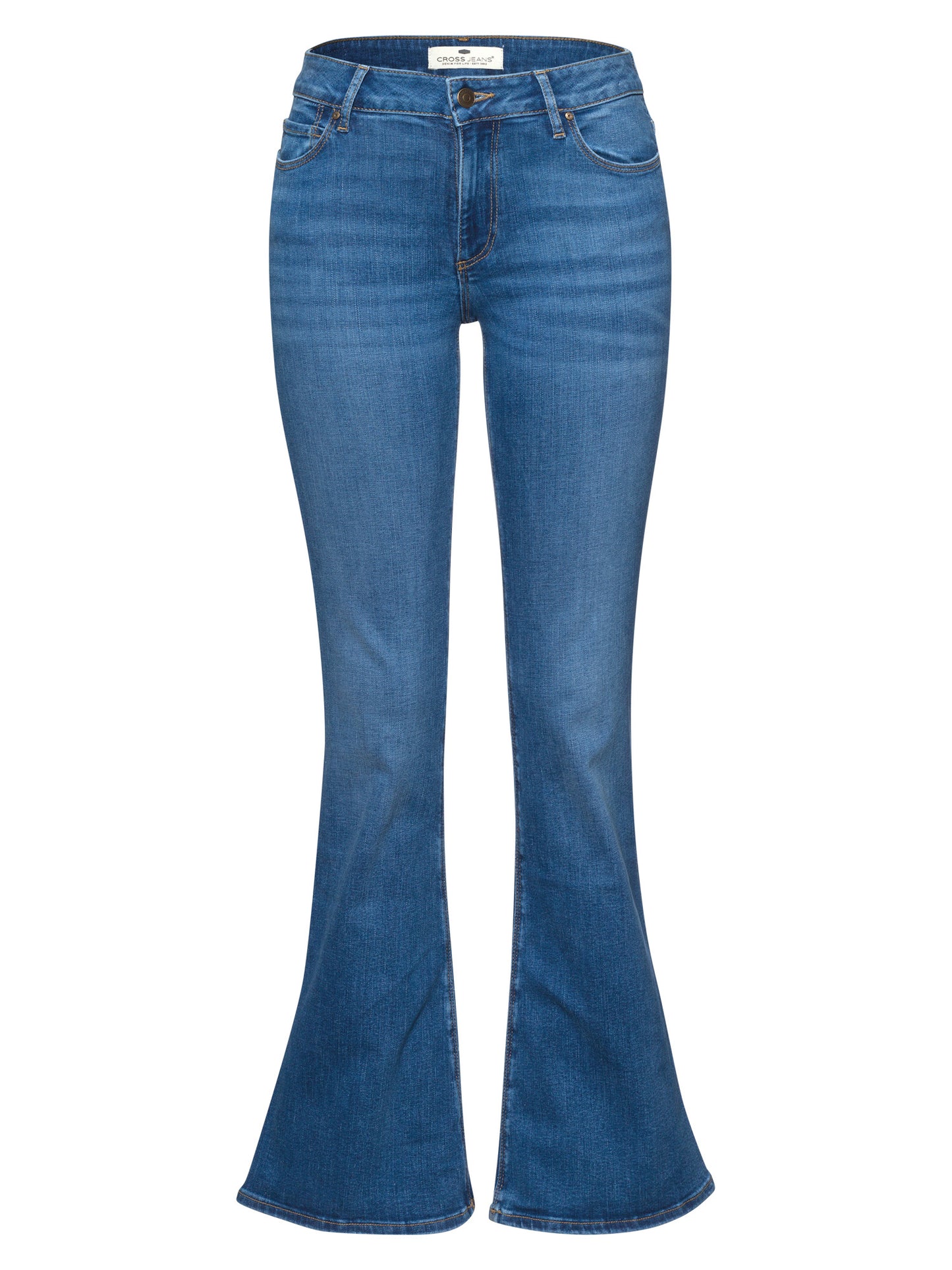 Faye Damen Jeans Slim Fit High Waist Flare Leg mittelblau