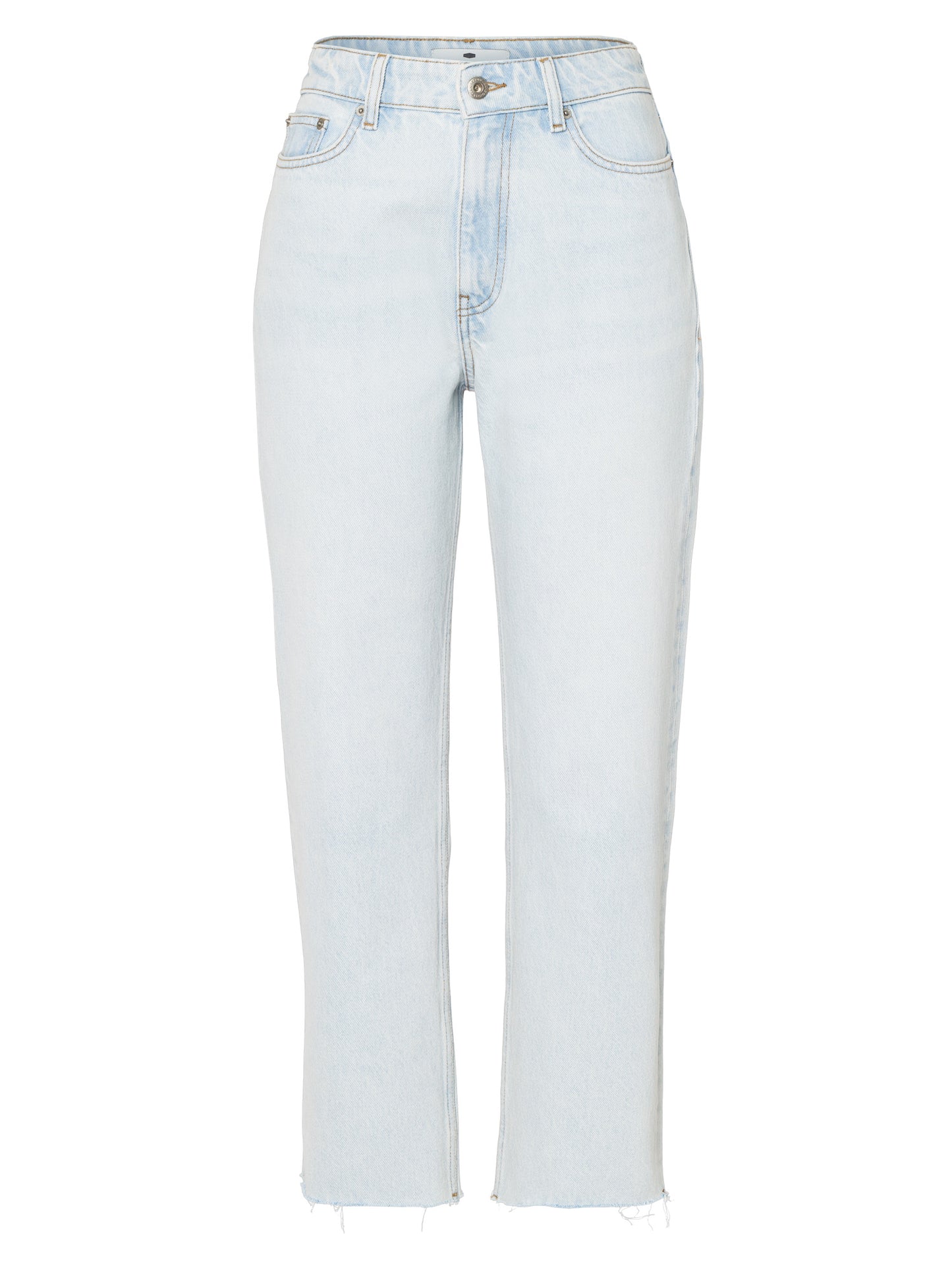 Karlie Damen Jeans Straight Fit High Waist Cropped hellblau