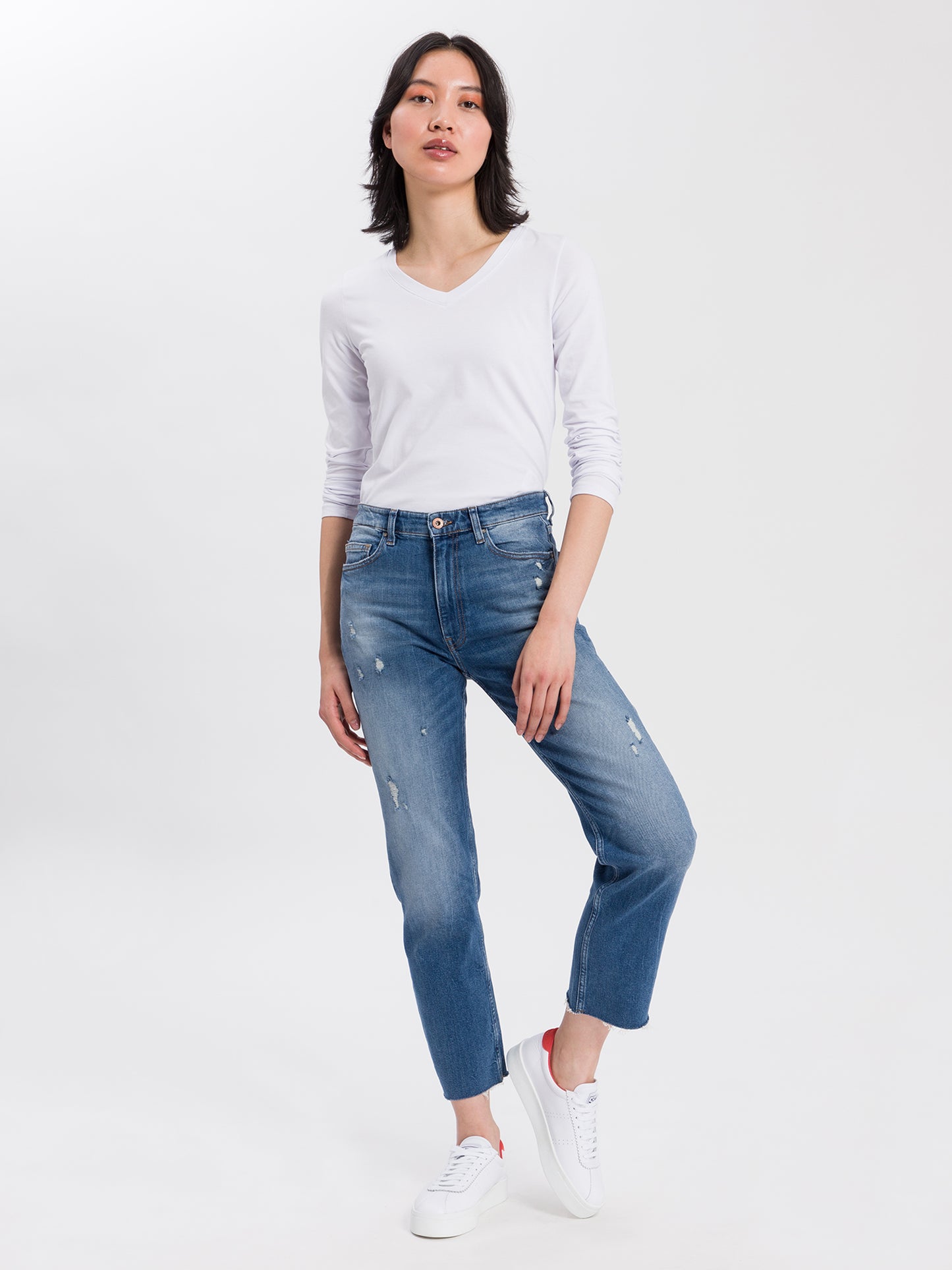 Marisa Damen Jeans Regular Fit High Waist Straight Leg mittelblau