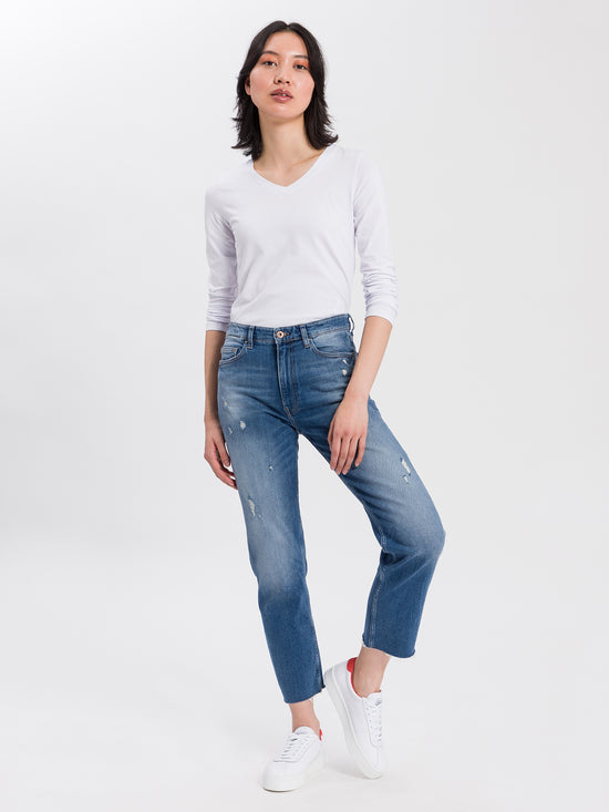 Marisa Damen Jeans Regular Fit High Waist Straight Leg mittelblau