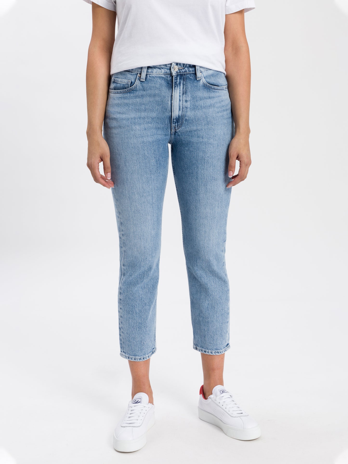Marisa Damen Jeans Regular Fit High Waist Straight Leg mittelblau