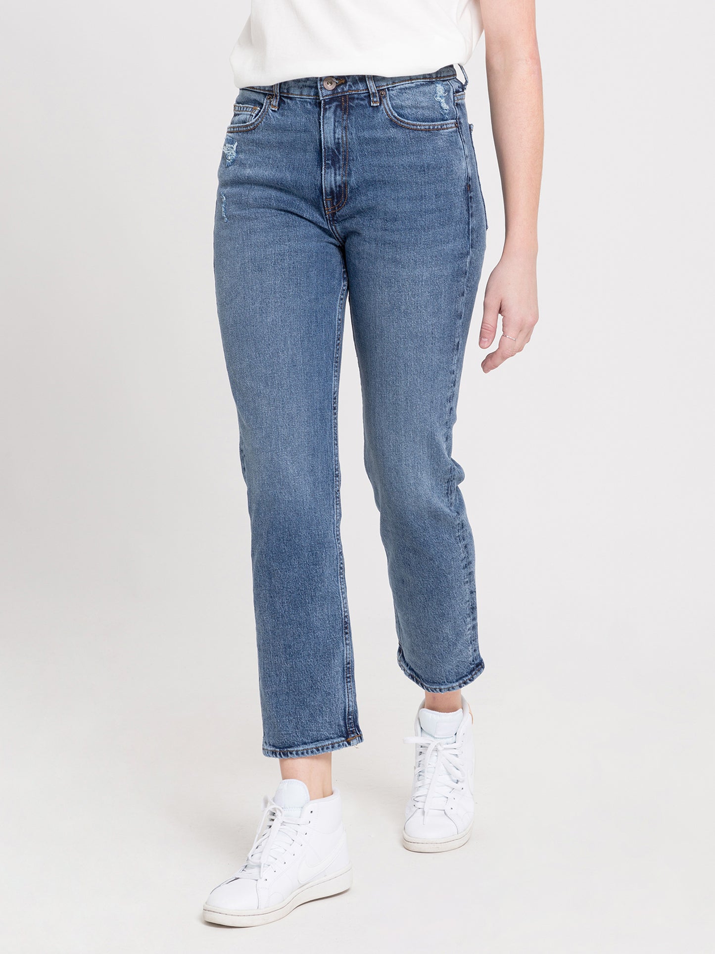 Marisa Damen Jeans Regular Fit High Waist Straight Leg mittelblau