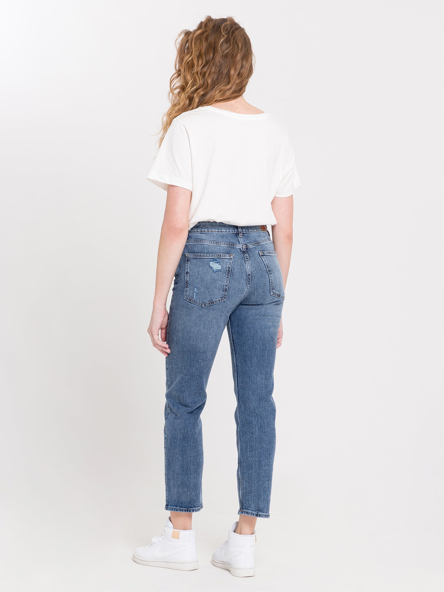 Marisa Damen Jeans Regular Fit High Waist Straight Leg mittelblau