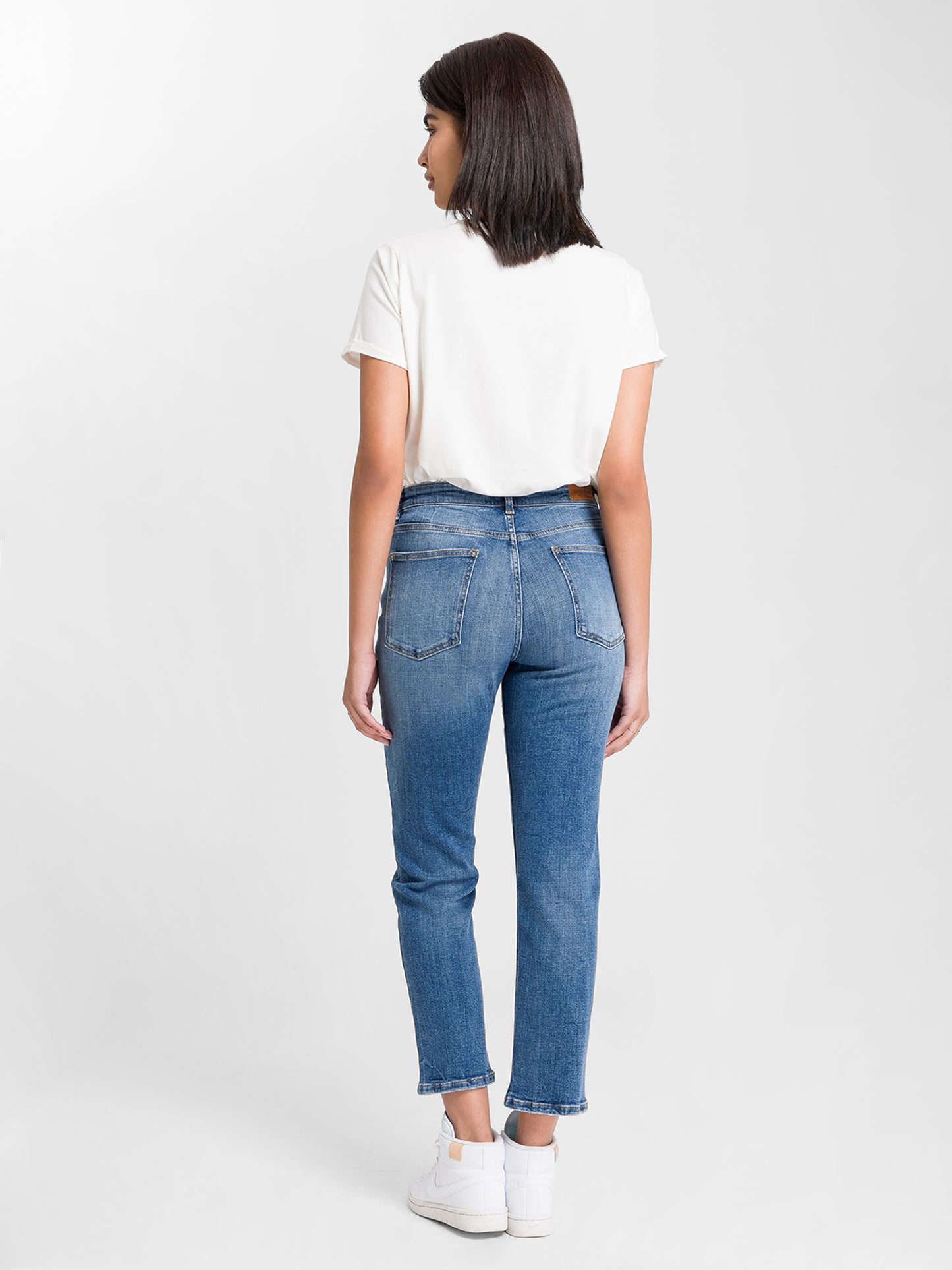 Marisa Damen Jeans Regular Fit High Waist Straight Leg mittelblau