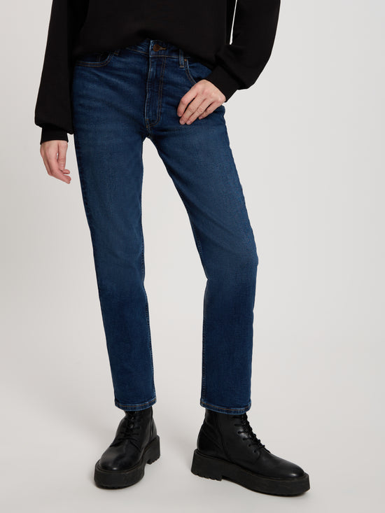 Marisa Damen Jeans Regular Fit High Waist Straight Leg dunkelblau