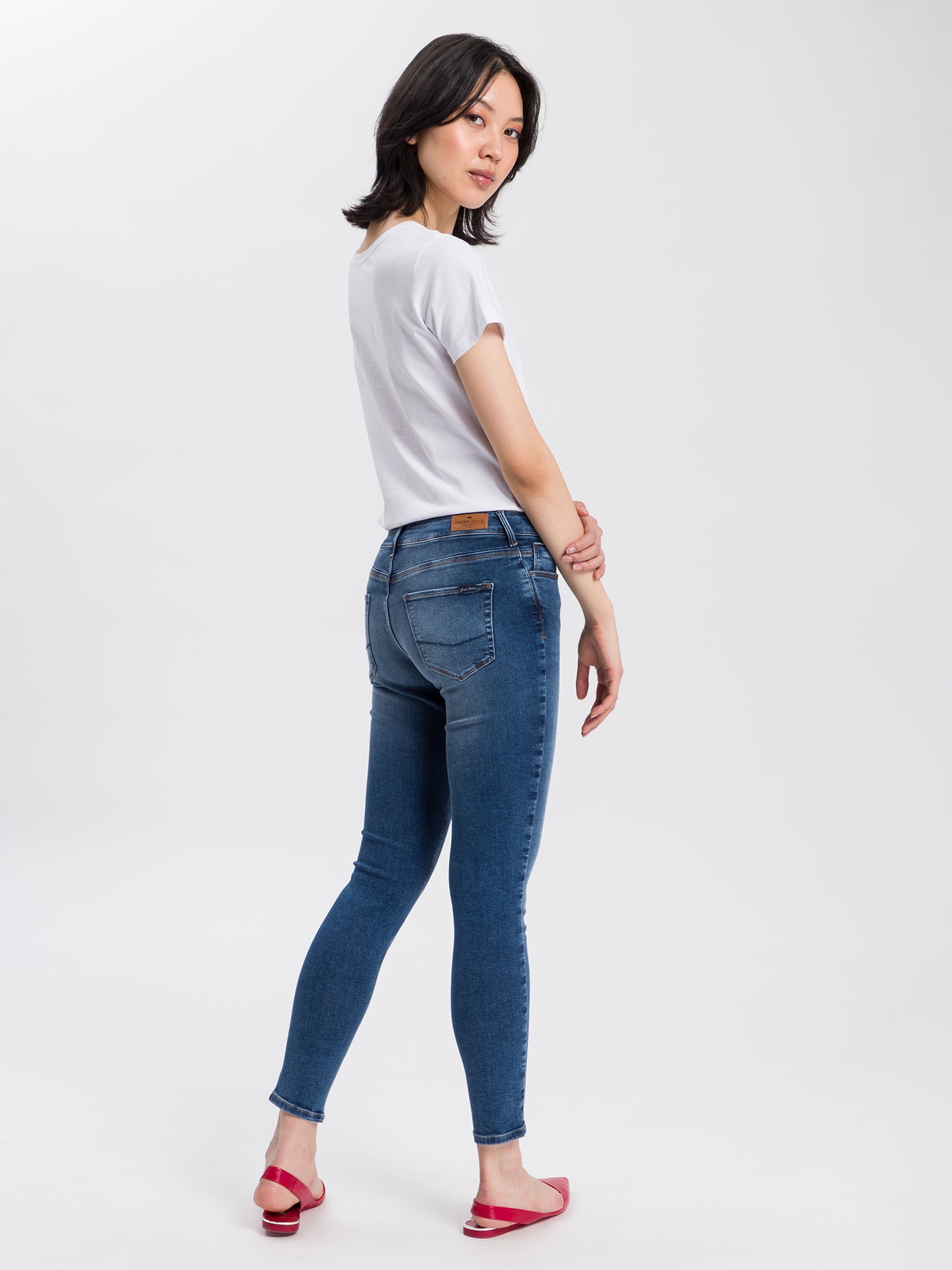 Giselle Damen Jeans Super Skinny Fit Mid Waist Ankle Lenght mittelblau