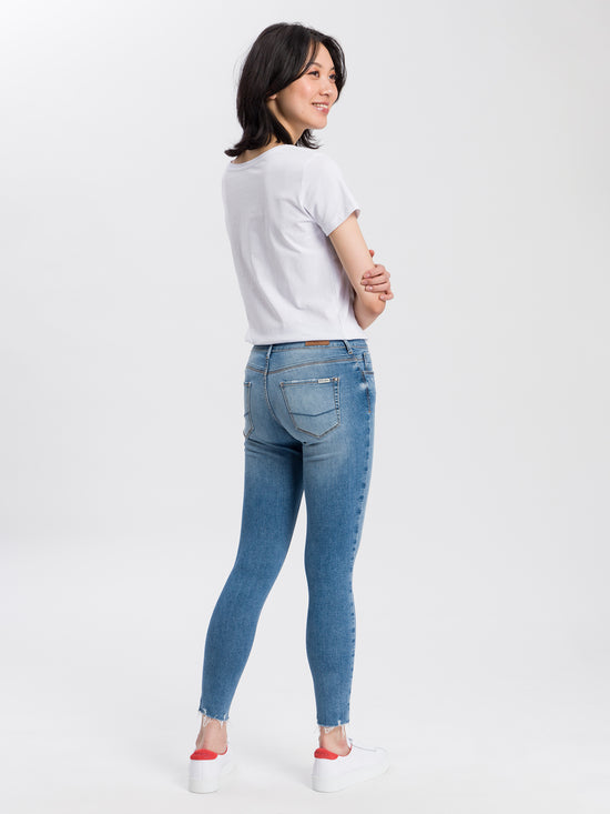 Giselle Damen Jeans Super Skinny Fit Mid Waist Ankle Lenght mittelblau