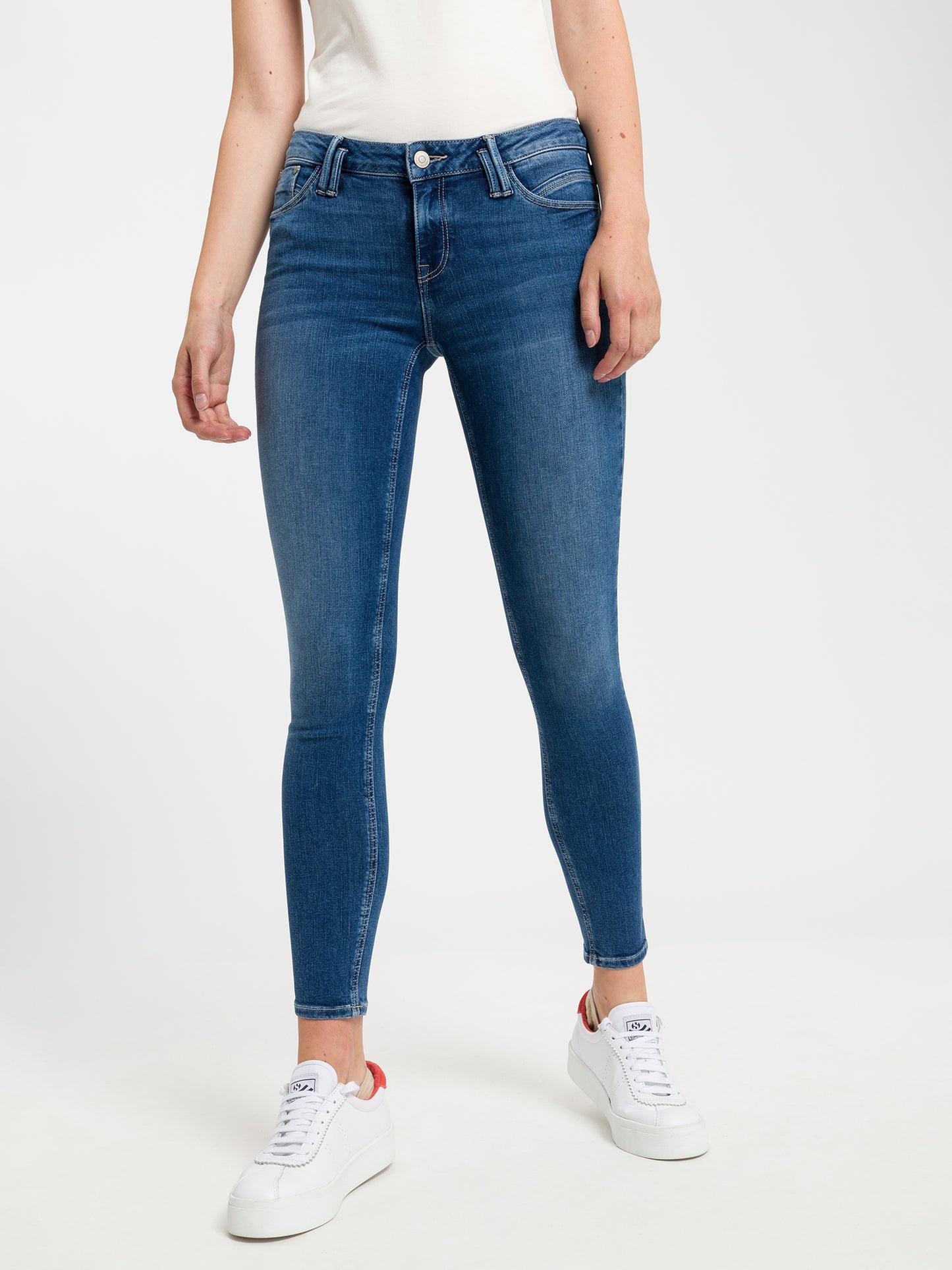 Giselle Damen Jeans Super Skinny Fit Mid Waist Ankle Lenght blau