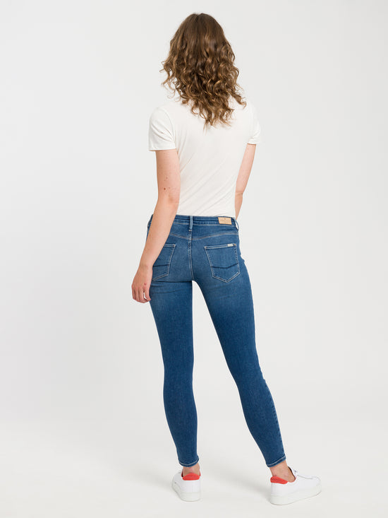 Giselle Damen Jeans Super Skinny Fit Mid Waist Ankle Lenght blau