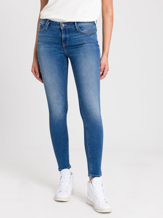 Giselle Damen Jeans Super Skinny Fit Mid Waist Ankle Lenght blau