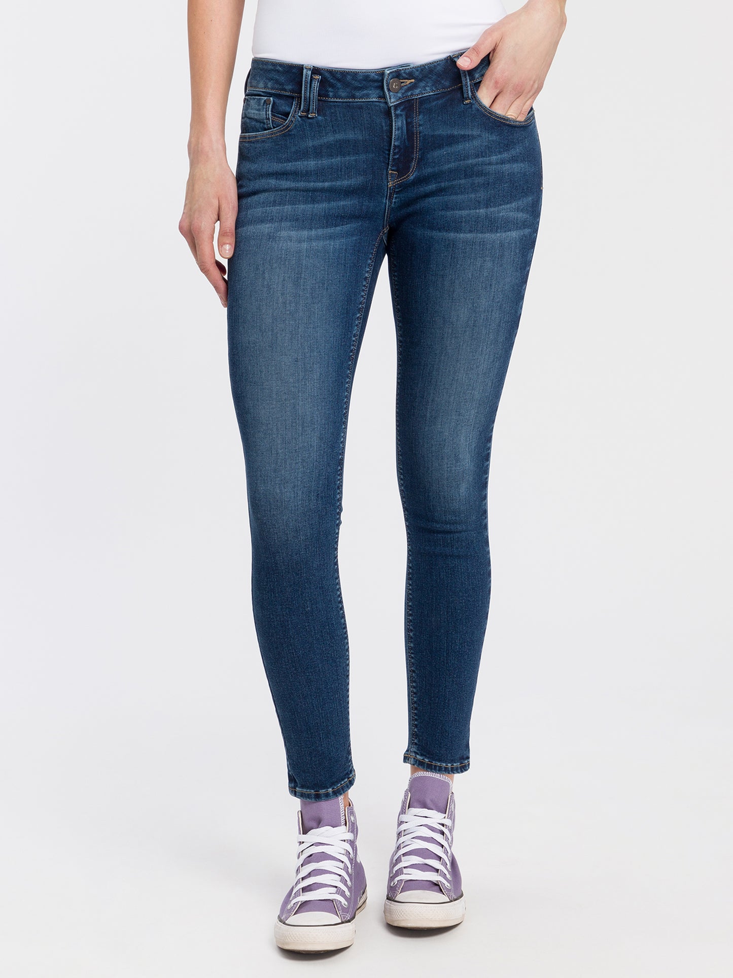 Giselle Damen Jeans Super Skinny Fit Mid Waist Ankle Lenght dunkelblau