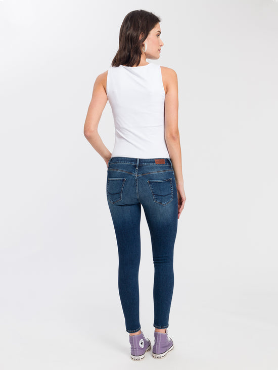 Giselle Damen Jeans Super Skinny Fit Mid Waist Ankle Lenght dunkelblau