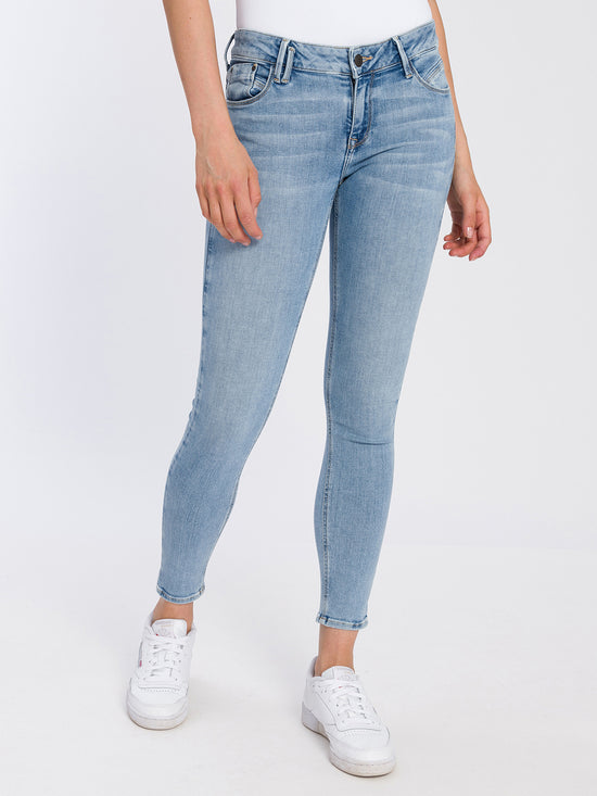 Giselle Damen Jeans Super Skinny Fit Mid Waist Ankle Lenght blau